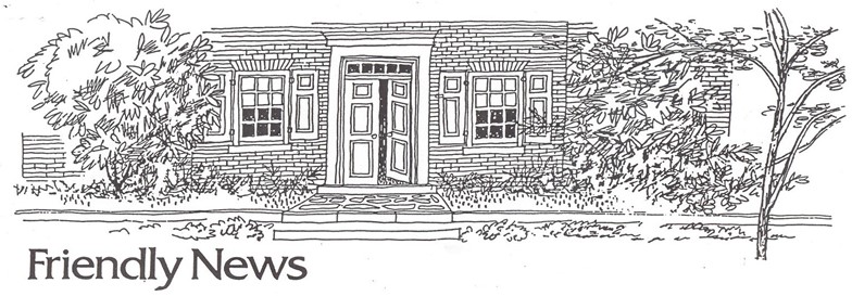 Line drawing of a small building with the words "friendly news" underneath.
