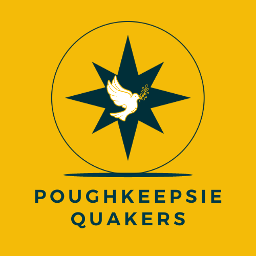 Poughkeepsie Quakers Logo with White Dove over a yellow background-decorative