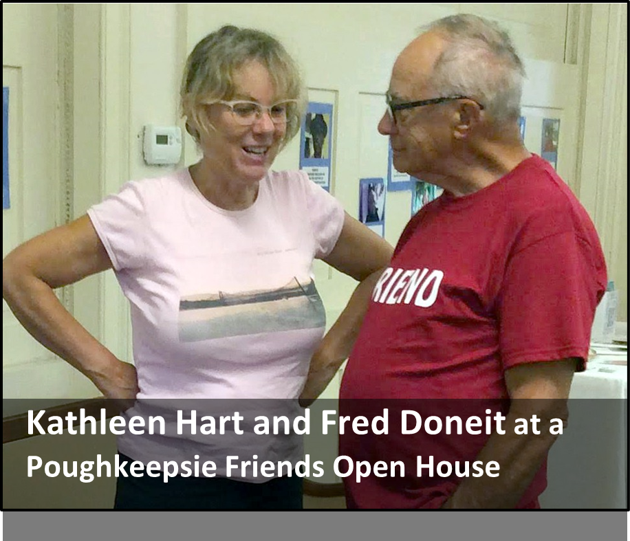 Two individuals engaged in conversation at a friends open house event in poughkeepsie.